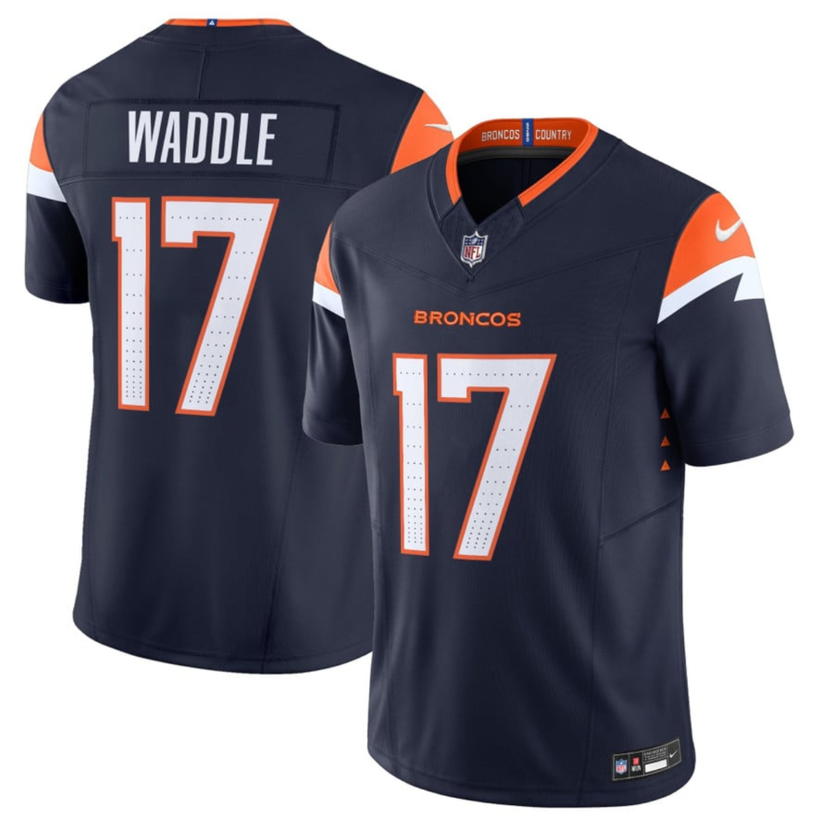 Men's Denver Broncos #17 Jaylen Waddle Navy 2026 F.U.S.E. Vapor Limited Stitched Football Jersey